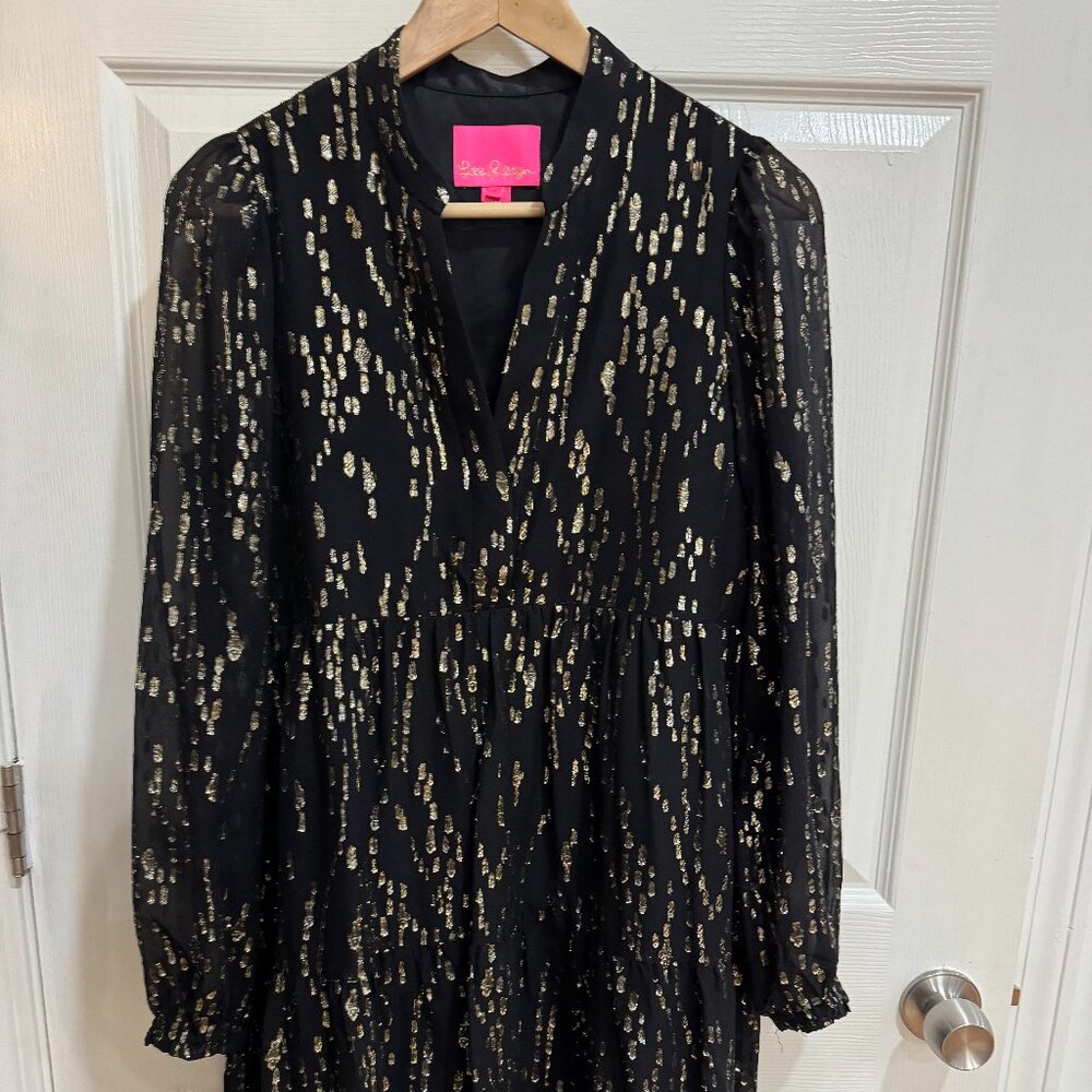 Lily Pulitzer Winona Long Sleeve Black & Gold Dress